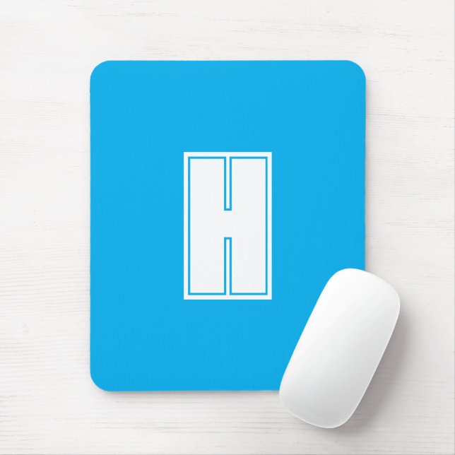 Bold white initial bright blue mouse pad (With Mouse)