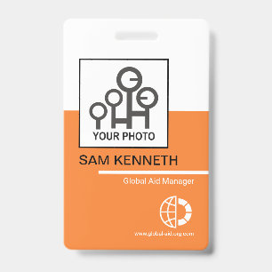 Bold White Orange Blocks Company Employee Photo ID Badge