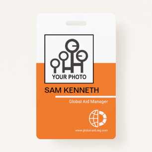 Bold White Orange Blocks Company Employee Photo ID Badge