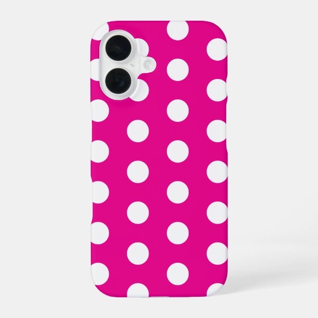 Bold White Polka Dots on Hot Pink  iPhone 16 Case (Back)