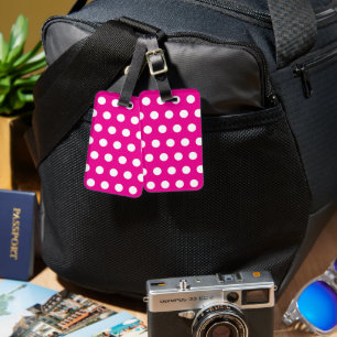 Bold White Polka Dots on Hot Pink Luggage Tag