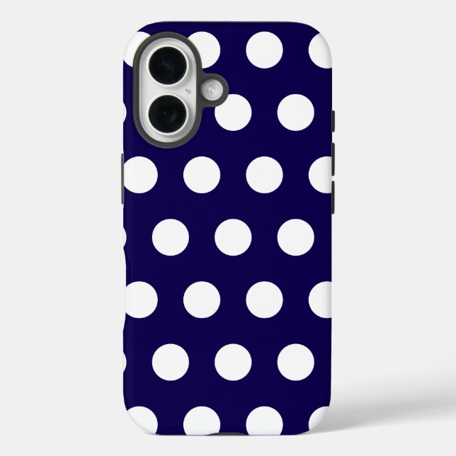 Bold White Polka Dots on Navy Blue  Case-Mate iPhone Case (Back)
