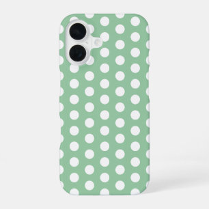 Bold White Polka Dots on Sage Green  iPhone 16 Case