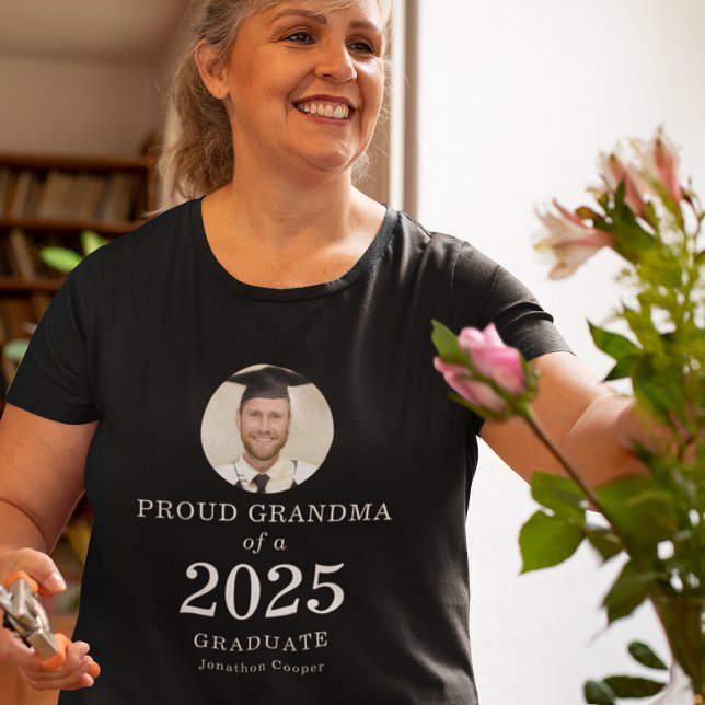 Bold White Text Photo Proud Grandma 2025 Graduate T-Shirt (Creator Uploaded)