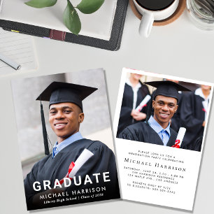 Bold White Typography Photo Graduation Party Invitation