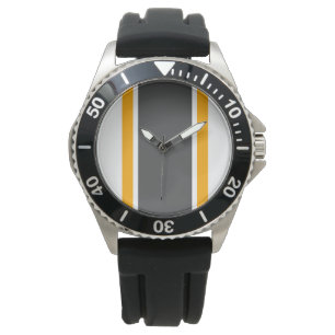Bold Wide Dark Grey Yellow Vertical Retro Stripes Watch