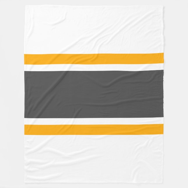 Bold Wide Dark Grey Yellow White Racing Stripes Fleece Blanket (Front)