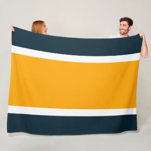 Bold Wide Orange White Stripes Ocean Blue Edges Fleece Blanket