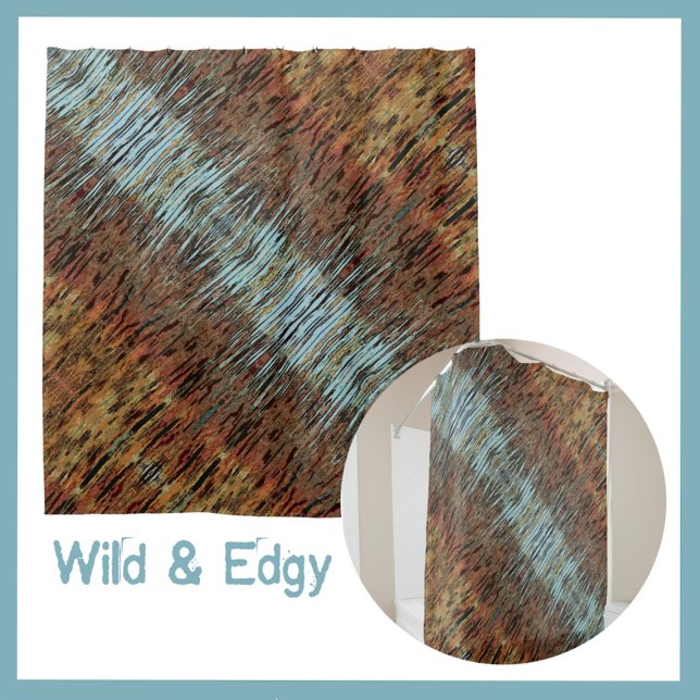 Bold Wild Earthy Natural Abstract Rust Aqua Shower Curtain (Creator Uploaded)