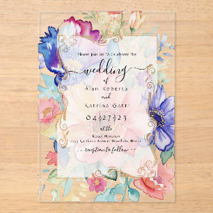 Bold Wildflower Clear Acrylic Wedding Invitation 