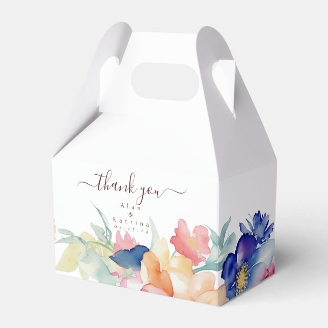 Bold Wildflower Floral Wedding Favour Gable Box  (Front Side)
