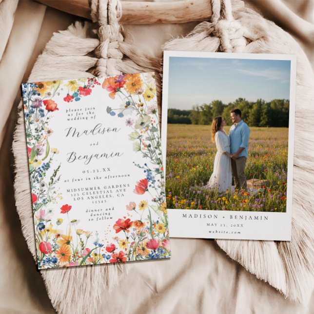 Bold Wildflower Photo Wedding Invitation (Creator Uploaded)