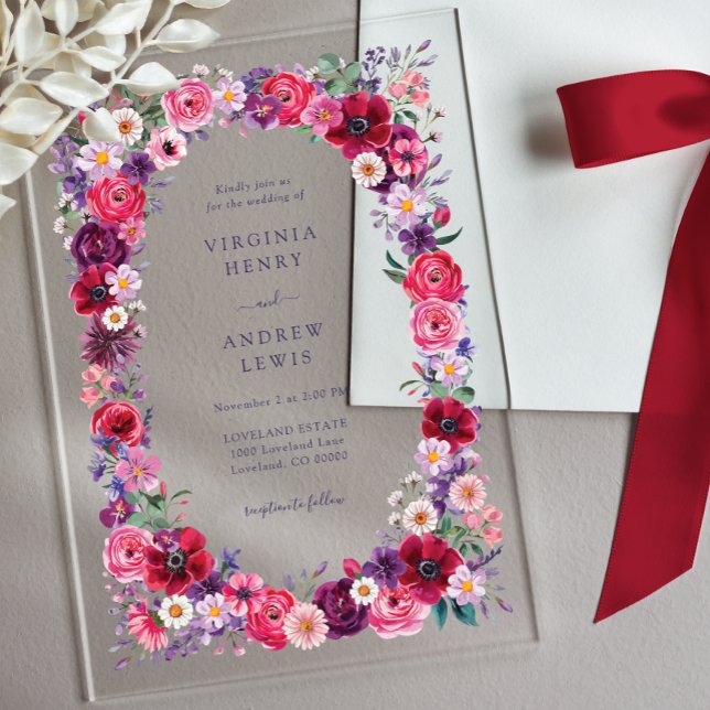 Bold Wildflower Wedding Acrylic Invitations (Bold Watercolor Wildflower Wedding Acrylic Invitations by Painted Paperie
)