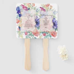 Bold Wildflower Wedding Program Fans Blue Pink