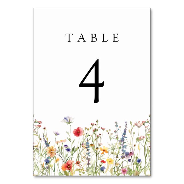 Bold Wildflower Wedding Table Number (Front)