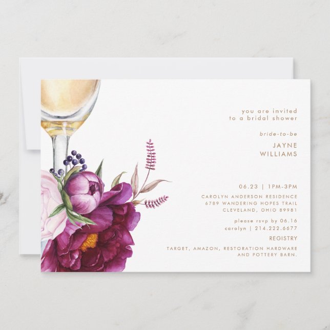 Bold Wine Floral Champagne Modern Bridal Shower  Invitation (Front)