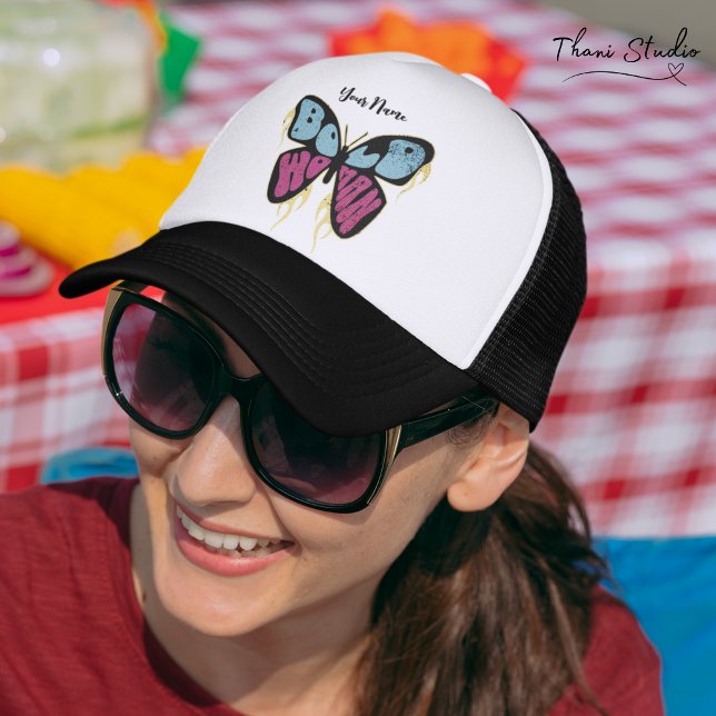Bold Woman Personalised Name Rustic Butterfly Trucker Hat (Creator Uploaded)