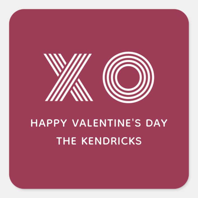 Bold XO Valentine's Day Sticker - Cranberry (Front)