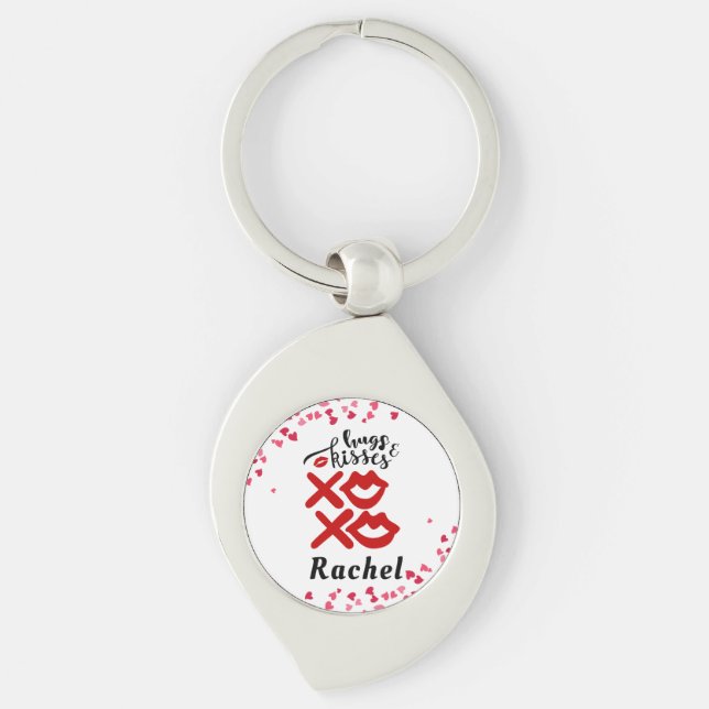 Bold XOXO Hugs & Kisses Valentines day Gift Key Ring (Front)