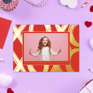 Bold XOXO Valentine Photo Foil Holiday Card