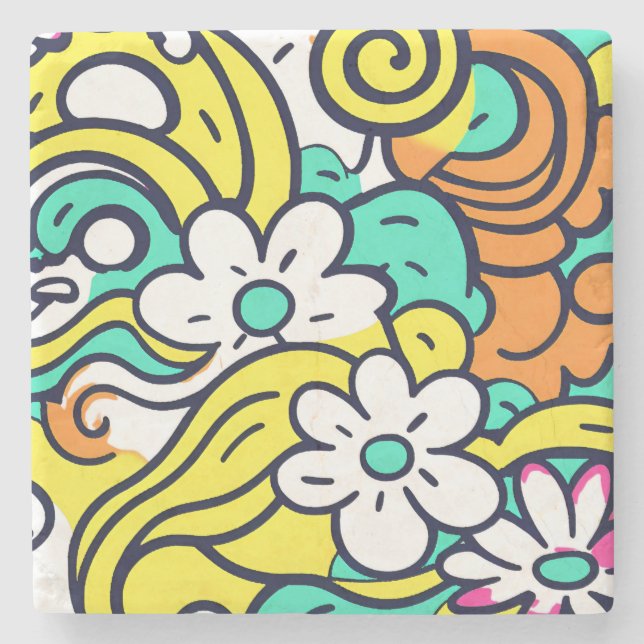 Bold Y2K Wildflower Vibrant Nostalgic Spring Decor Stone Coaster (Front)