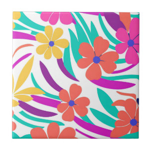 Bold Y2K Wildflower Vibrant Spring Decor Ceramic Tile
