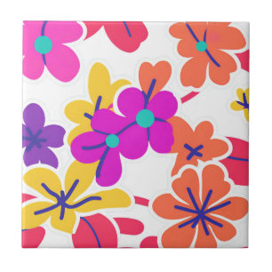 Bold Y2K Wildflower Vibrant Spring Decor Ceramic Tile