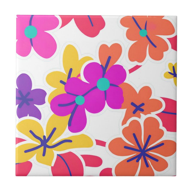Bold Y2K Wildflower Vibrant Spring Decor Ceramic Tile (Front)