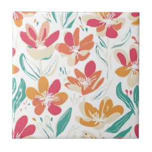 Bold Y2K Wildflower Vibrant Spring Decor Ceramic Tile