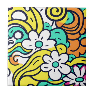 Bold Y2K Wildflower Vibrant Spring Decor Ceramic Tile