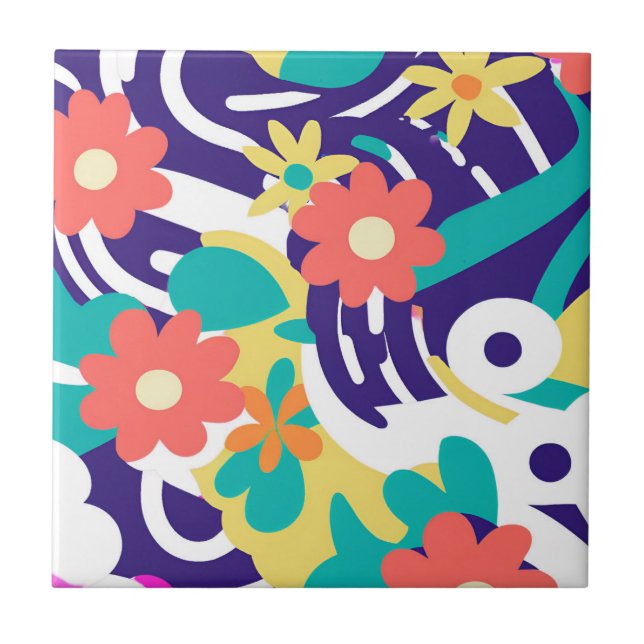 Bold Y2K Wildflower Vibrant Spring Decor Ceramic Tile (Front)