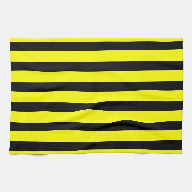 Bold Yellow and Black Bumble Bee Striped Pattern Tea Towel (Horizontal)
