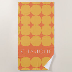 Bold Yellow and Orange Dots Personalised Name Beach Towel