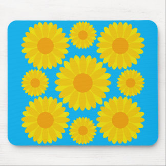 Bold Yellow and Orange Flowers on Blue Background  Mouse Pad