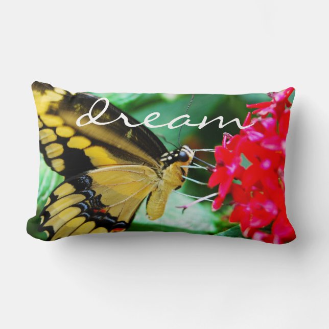Bold Yellow Black Butterfly Photo Dream Script Lumbar Cushion (Front)
