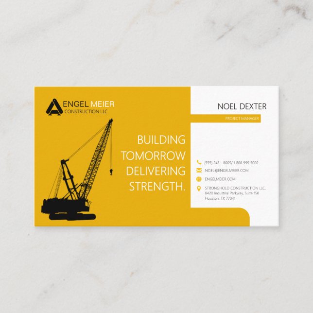 Bold Yellow Black Construction Business Card (Front)