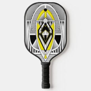 Bold Yellow & Black Geometric Art Deco Design Pickleball Paddle