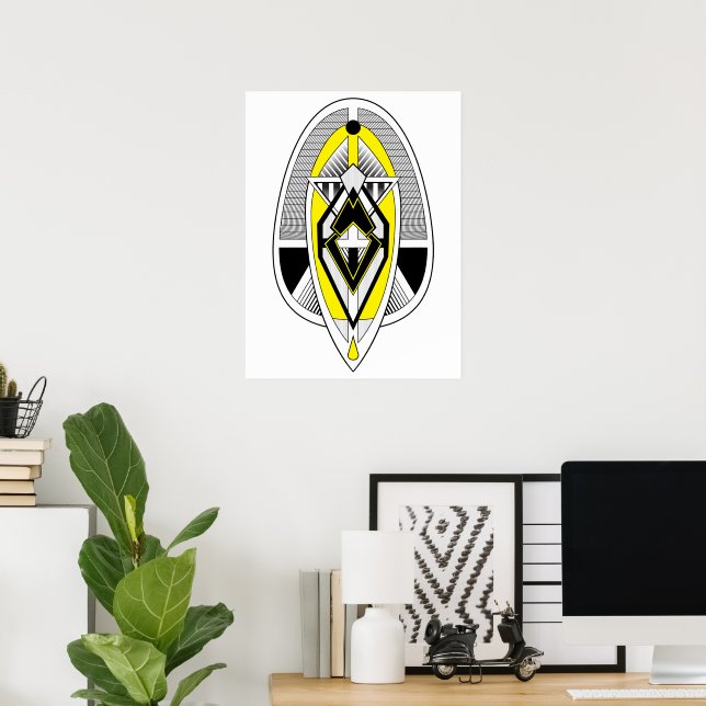 Bold Yellow & Black Geometric Art Deco Design Poster (Home Office)