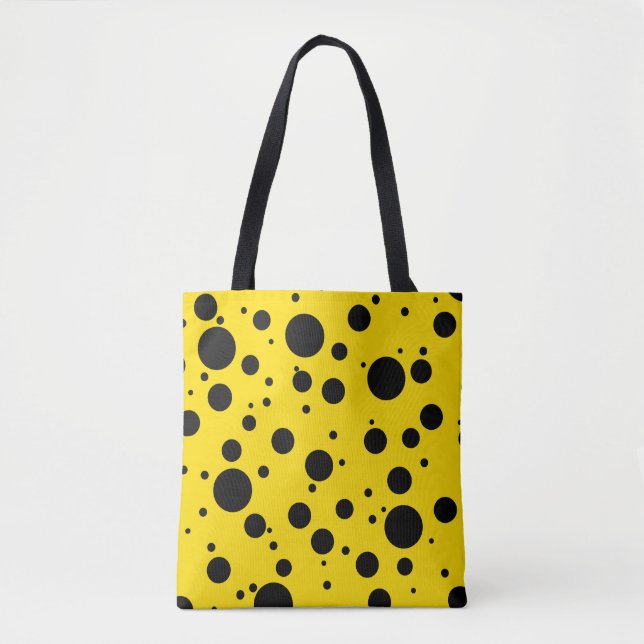 Bold Yellow & Black Polka Dot Tote Bag (Front)