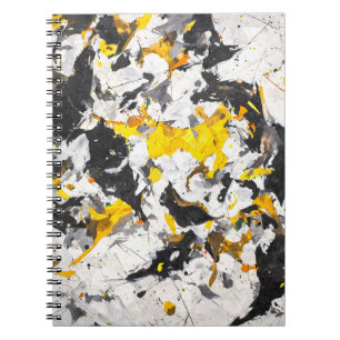 Bold Yellow Black White Abstract Motion Notebook