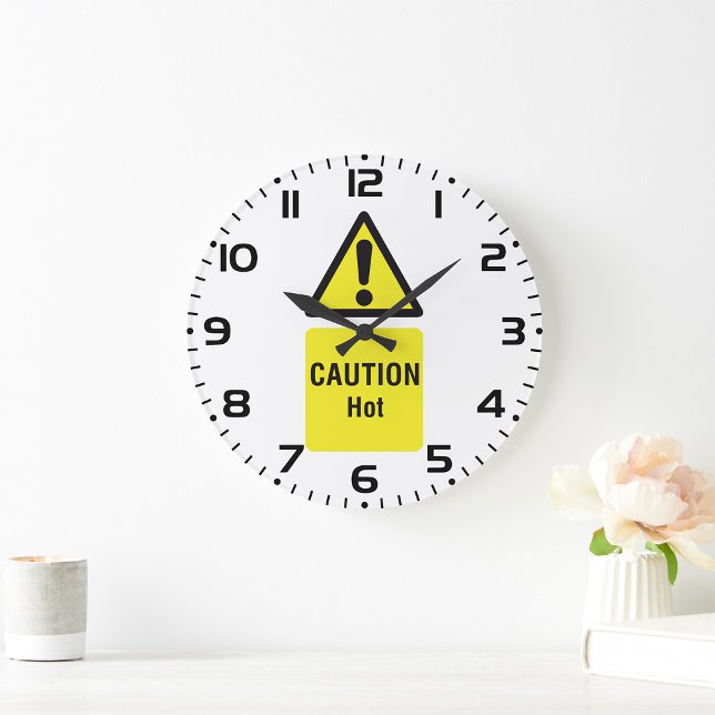 Bold Yellow Caution Hot Sign Safety  Large Clock (Creator Uploaded)