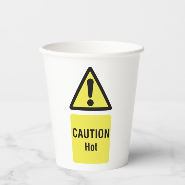 Bold Yellow Caution Hot Sign Safety  Paper Cups (Front)