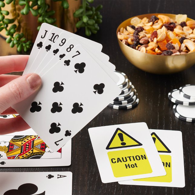 Bold Yellow Caution Hot Sign Safety  Playing Cards (Creator Uploaded)