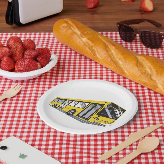 Bold Yellow City Bus Public Transport  Paper Plate (Picnic)