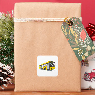 Bold Yellow City Bus Public Transport  Square Sticker