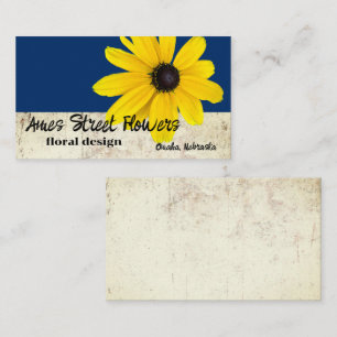 bold yellow flower on dark blue florist designer business card