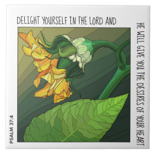 Bold yellow flower w/ verse from Psalm 37:4 Ceramic Tile