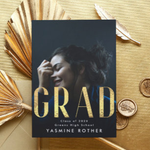 Bold Yellow Gold Foil Modern GRAD Photo Announcement