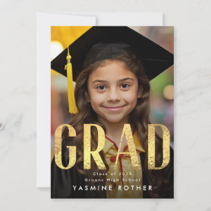 Bold Yellow Gold Foil Modern GRAD Photo Announcement