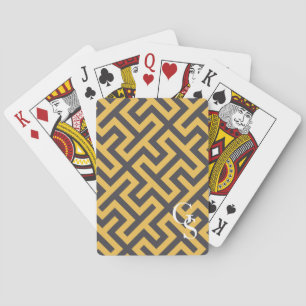 Bold yellow greek key geometric patterns monogram playing cards
